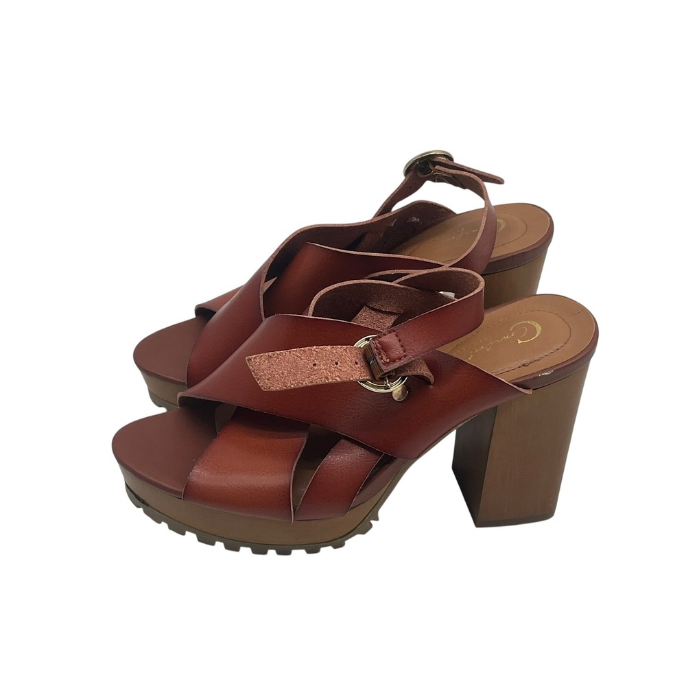 Comfort Est 1946 Cognac Brown Strappy Platform Block Heel Clogs Sandals Size 8M